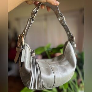 Vintage Coach Small Soho Hobo Metallic Silver Goat Suede Leather